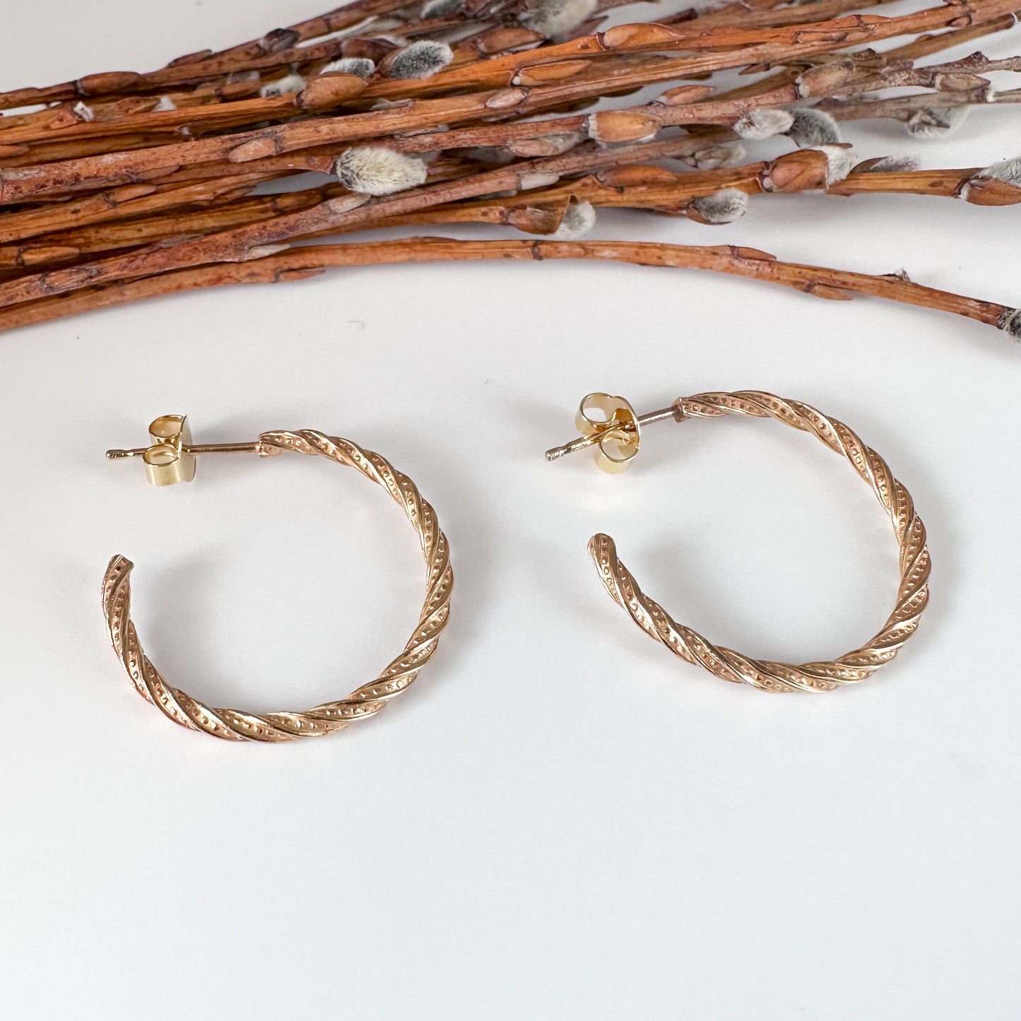 Twisted Patterned Gold Vermeil Hoops