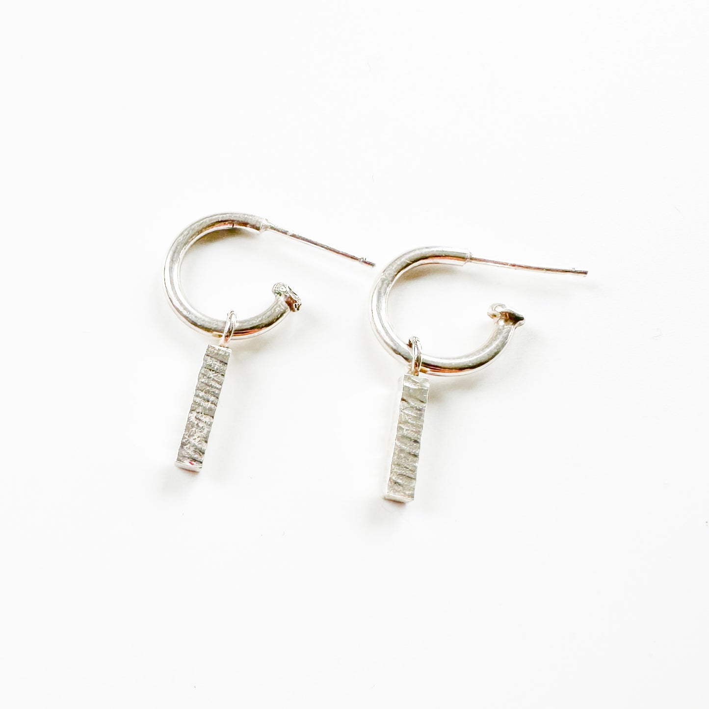 Sterling Silver Hoops with Hammered Bar Charms