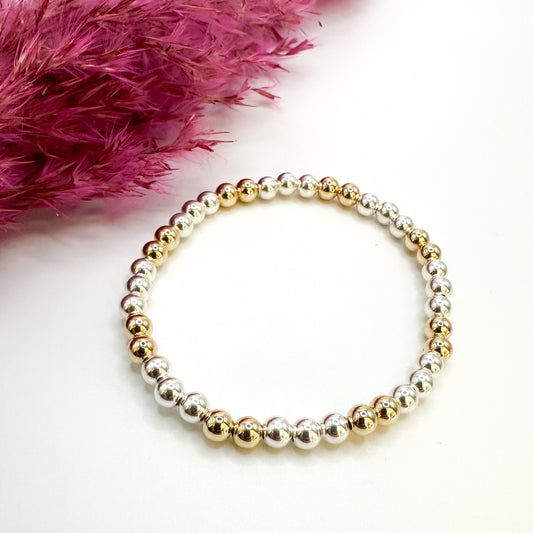 Silver & Gold Stretch Bead Bracelet