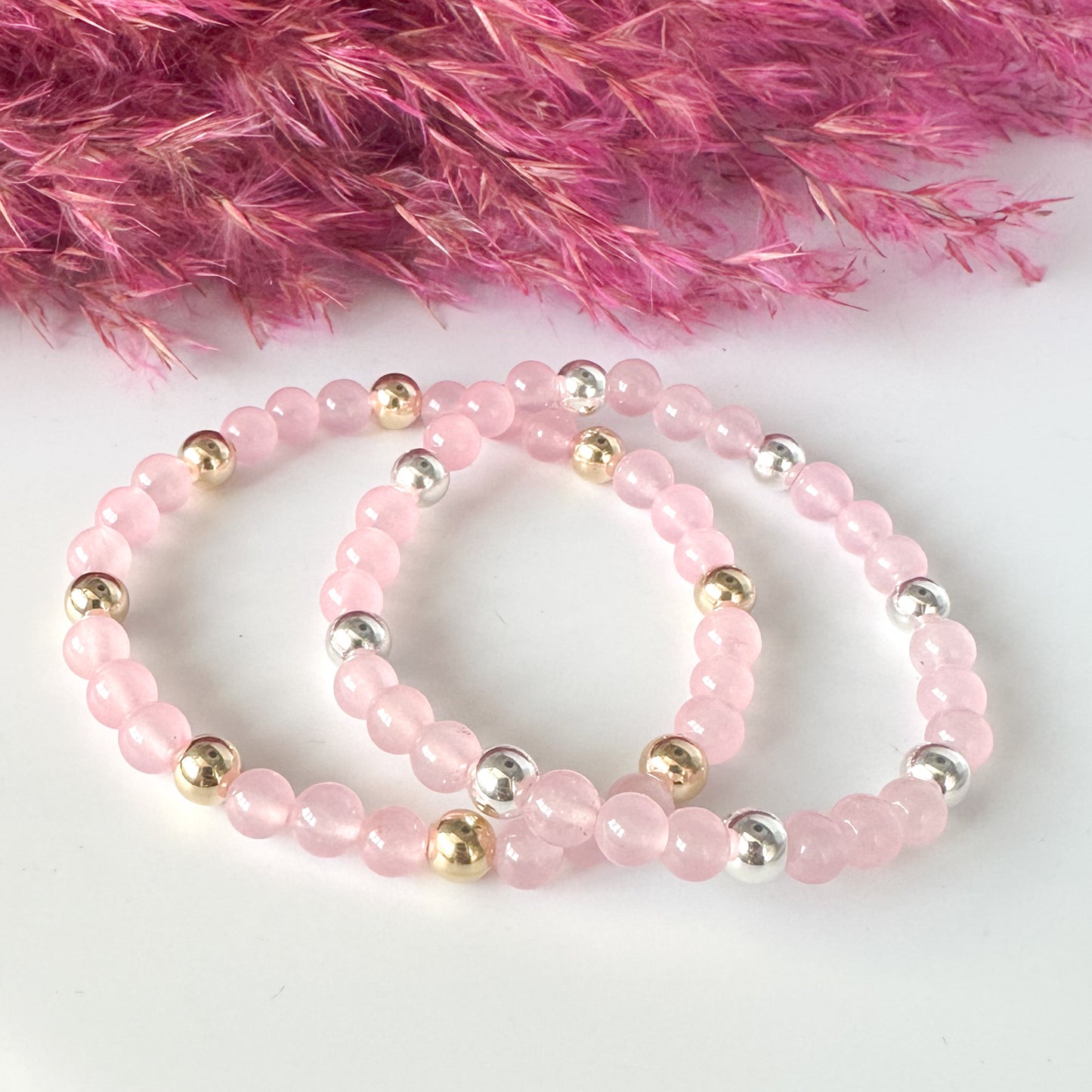 Rose Quartz and Gold Bead Bracelet