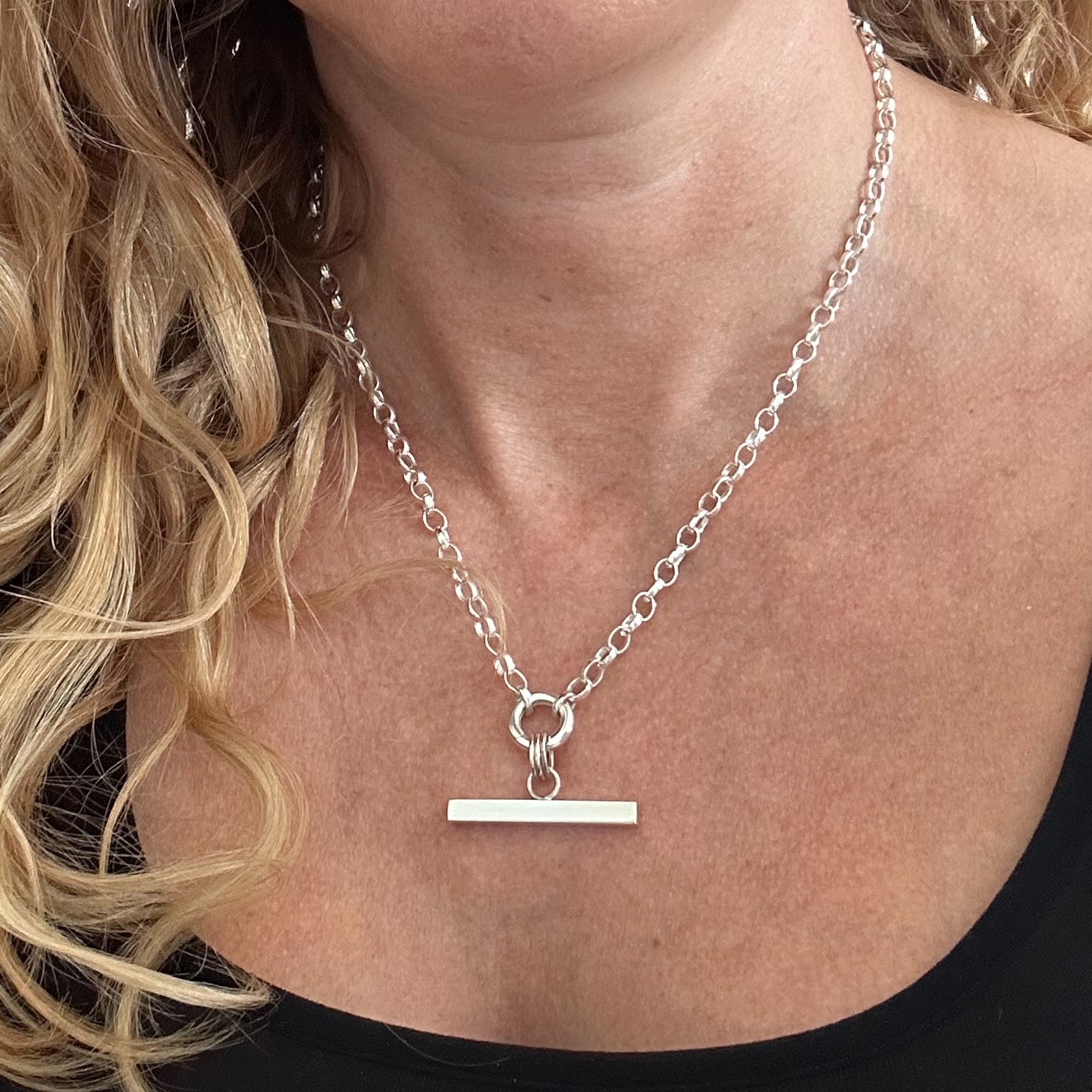 Chunky Square T-Bar Charm Holder Necklace