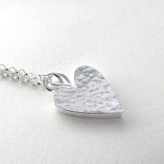 Silver Hammered Heart Necklace