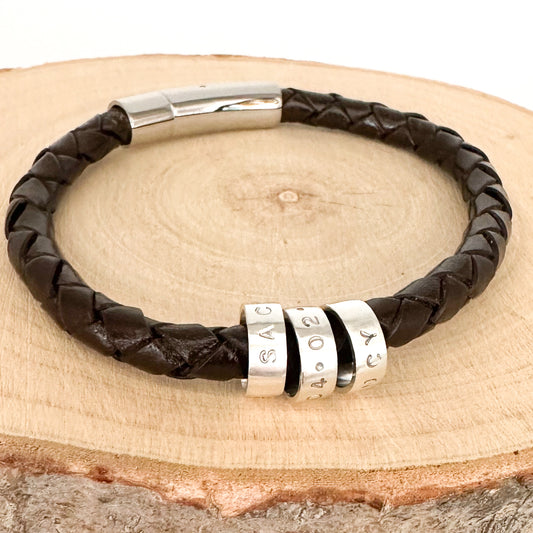 Men’s Personalised Silver Hoop Leather Bracelet