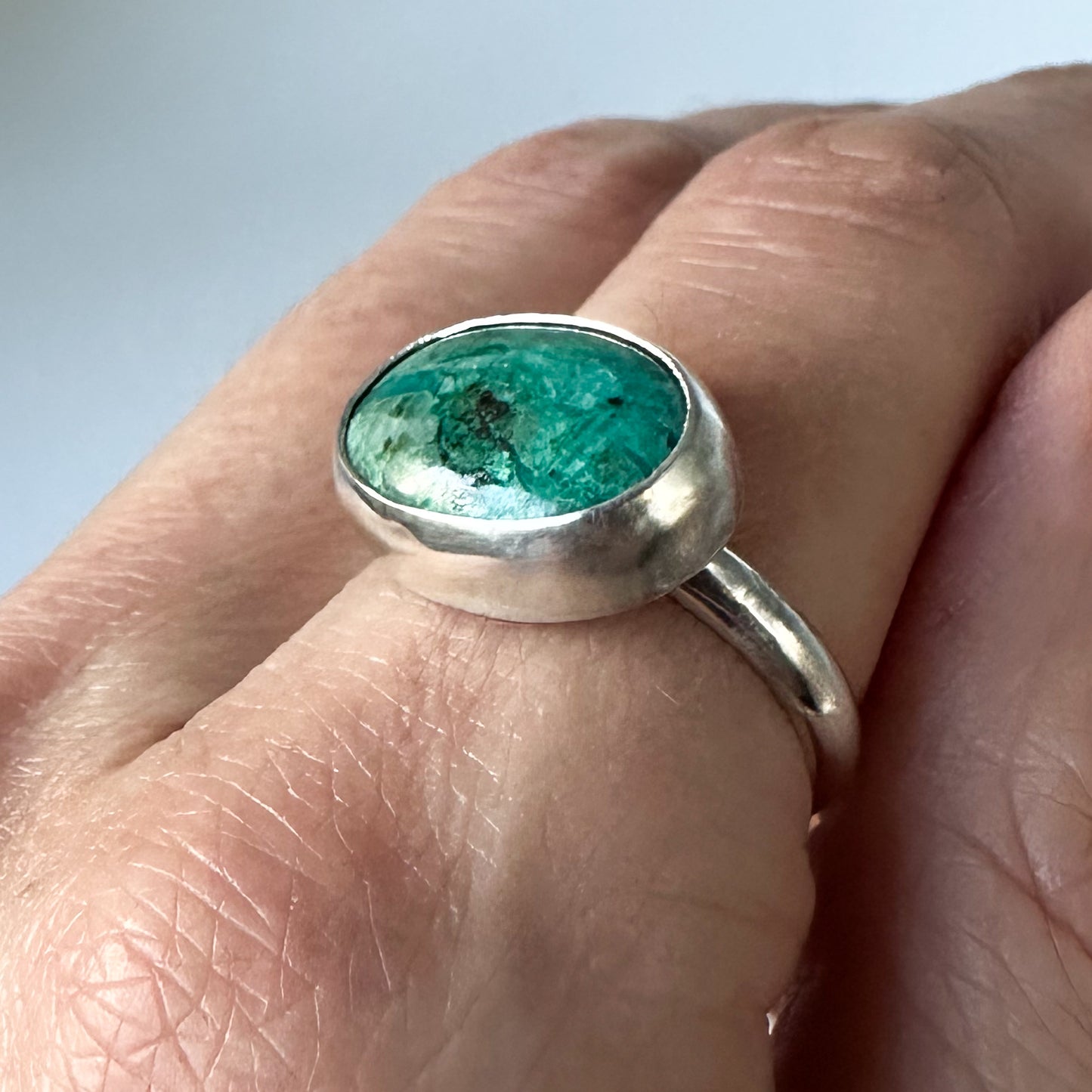 Chrysocolla Sterling Silver Oval Ring - Size P