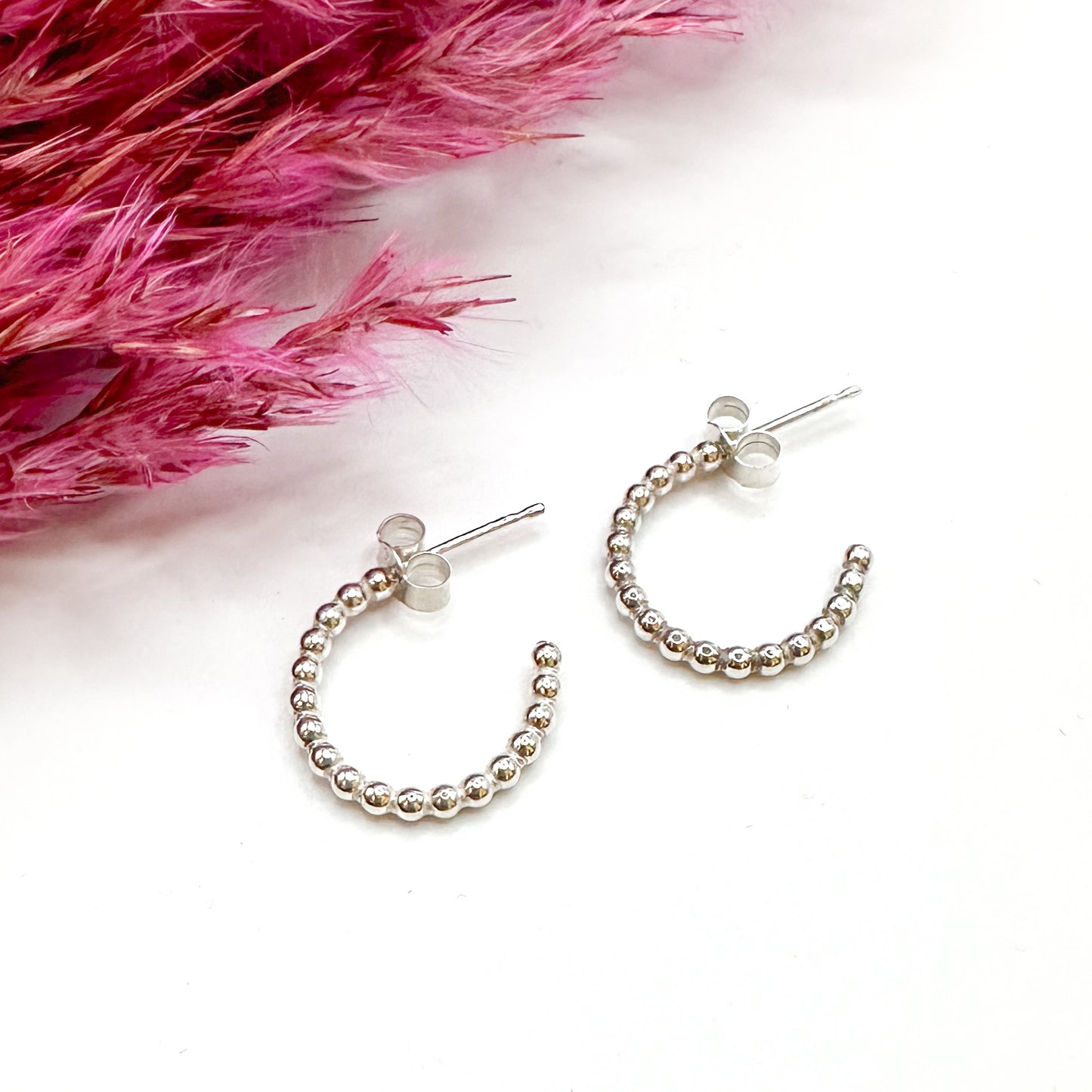 Sterling Silver Dot Hoop Earrings - Small