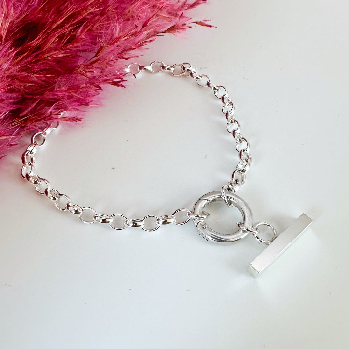 Silver Belcher Charm Bracelet with Square T-Bar