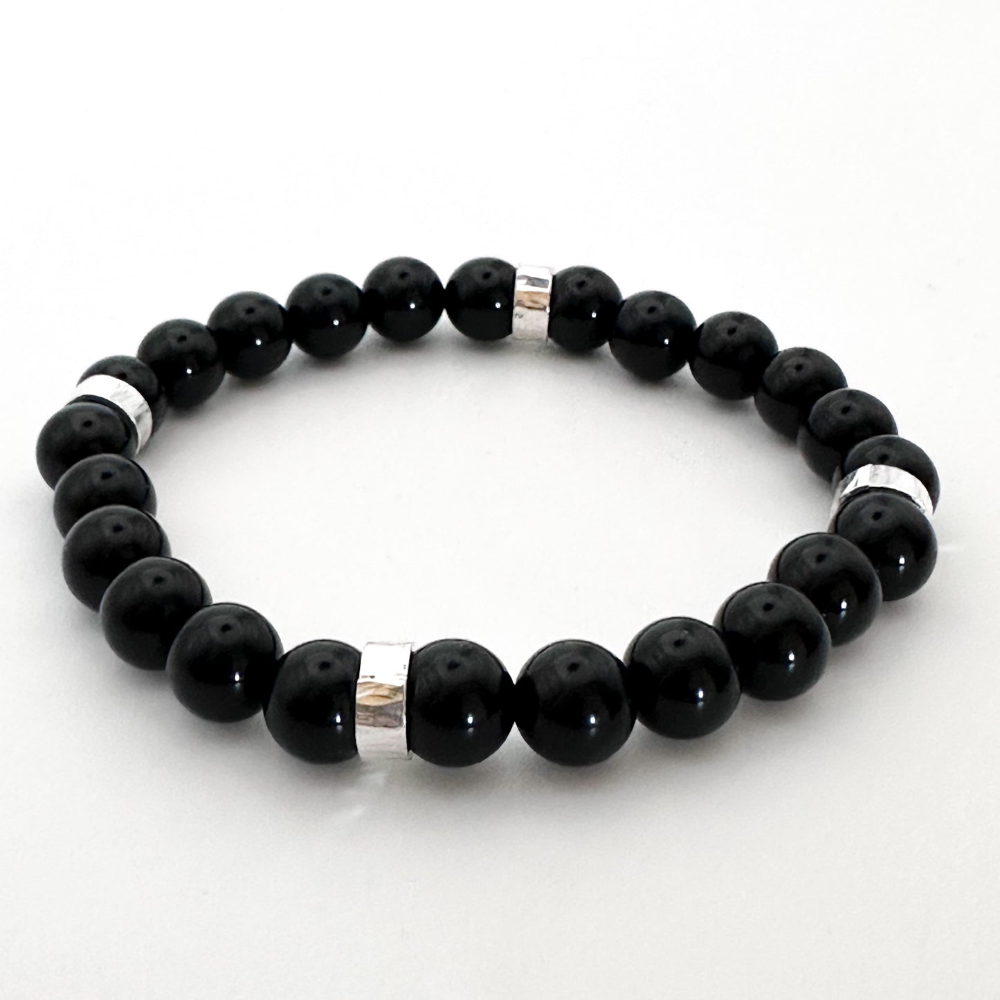 Men’s Black Onyx and Silver Bead Bracelet