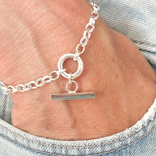 Silver Belcher Charm Bracelet with Square T-Bar