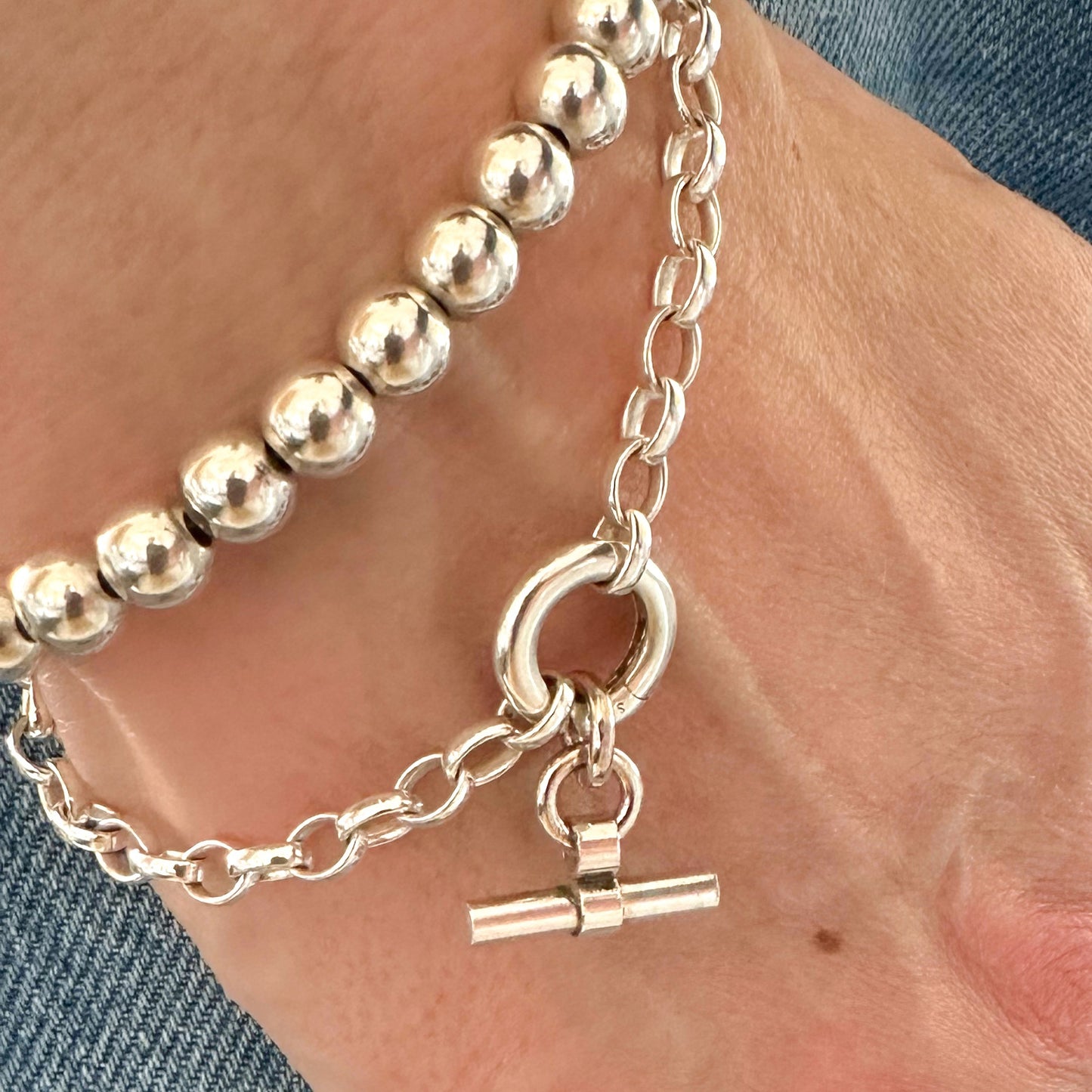 Silver Belcher Charm Bracelet with Classic T-Bar