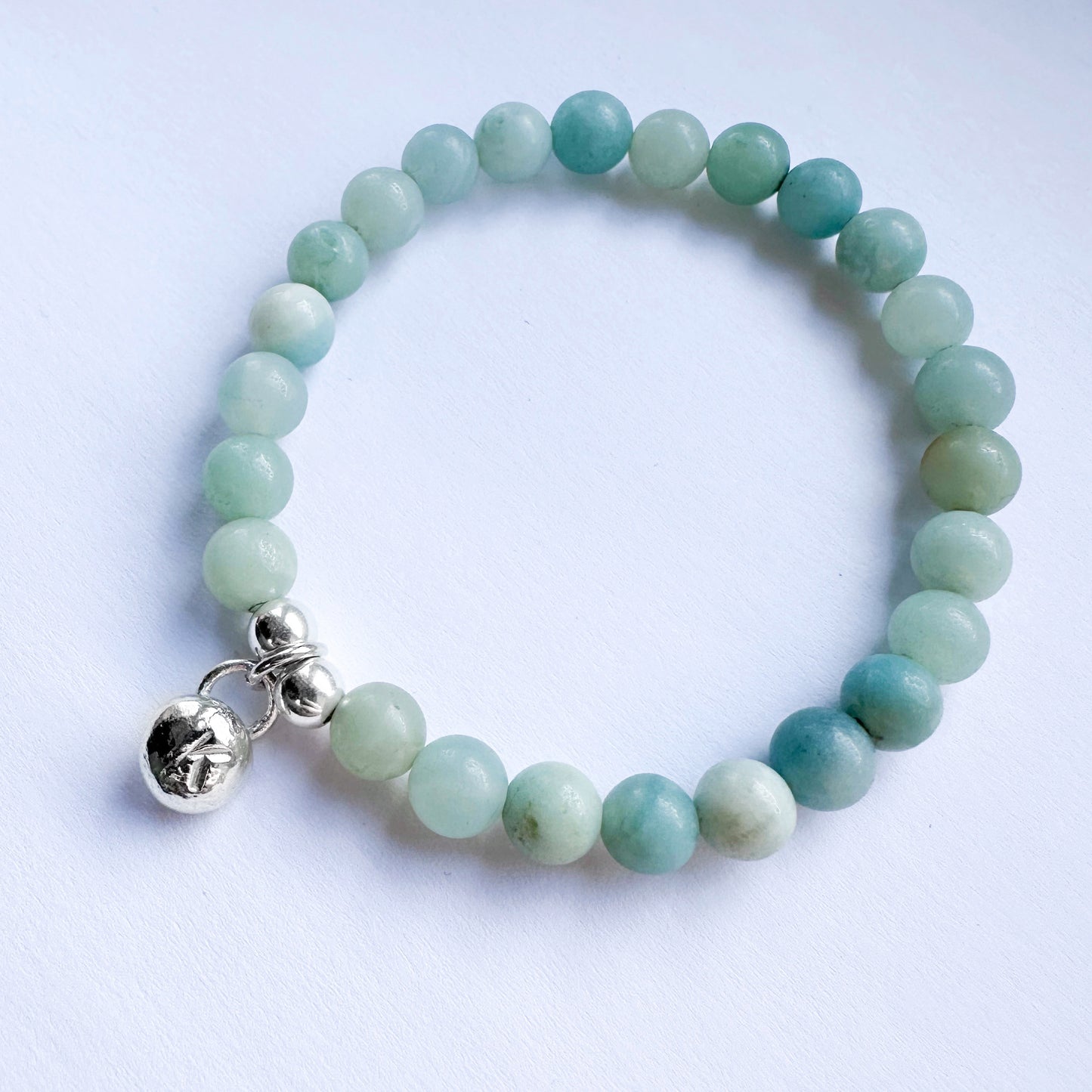 Amazonite Stretch Bead Bracelet with Personalised Silver Pebble