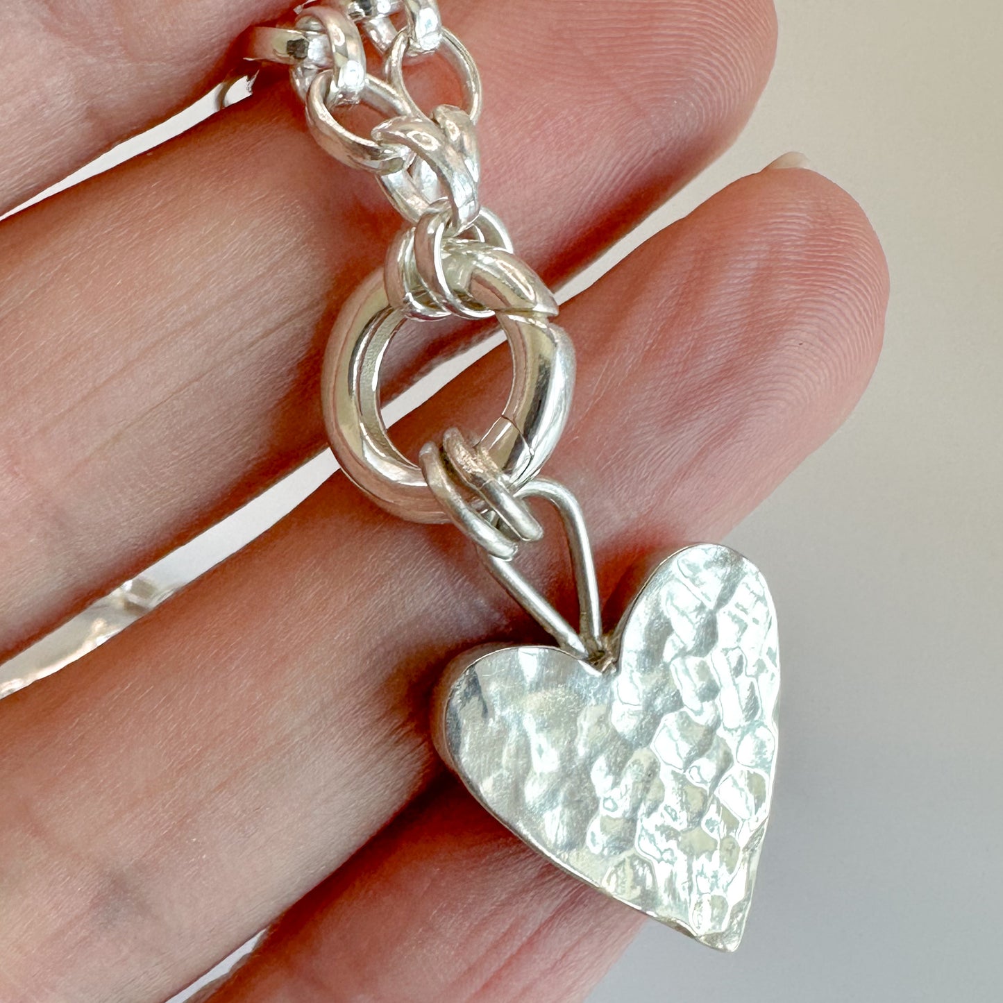 Chunky Hammered Heart With Charm Holder Necklace