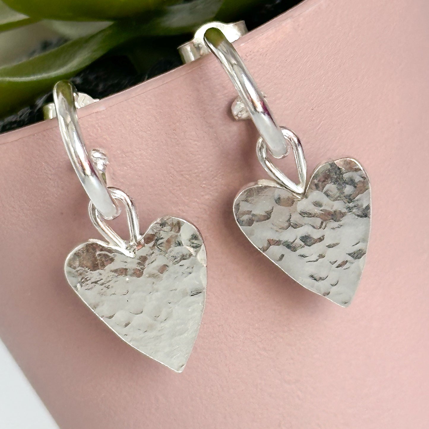 Hammered Heart Hoop Earrings - Sterling Silver