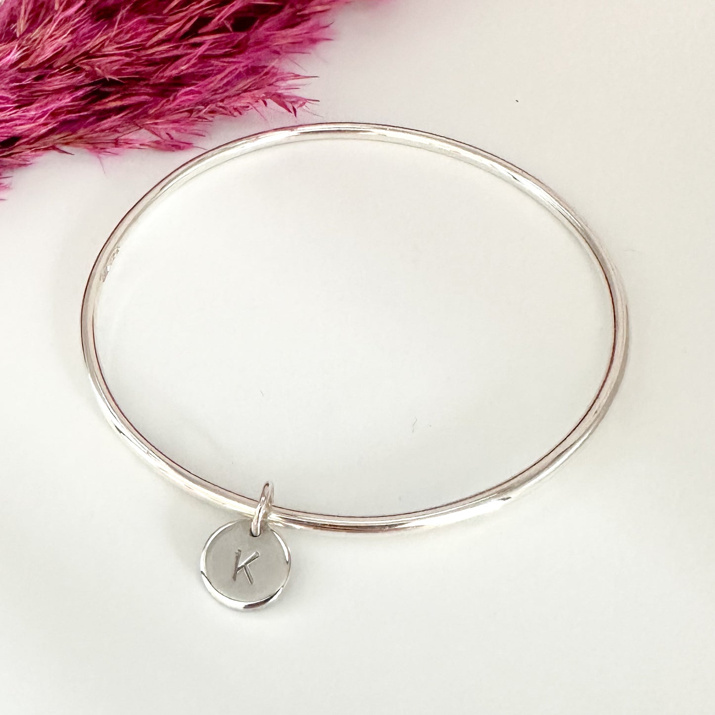 Classic Silver Bangle with Personalised Disc Charm