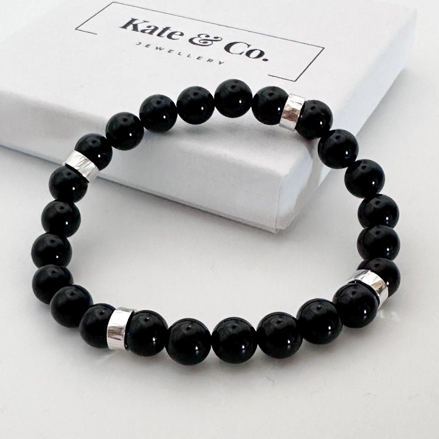 Men’s Black Onyx and Silver Bead Bracelet