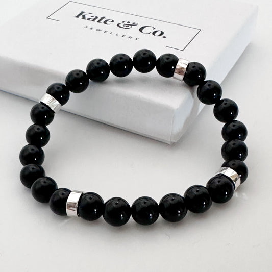 Men’s Black Onyx and Silver Bead Bracelet