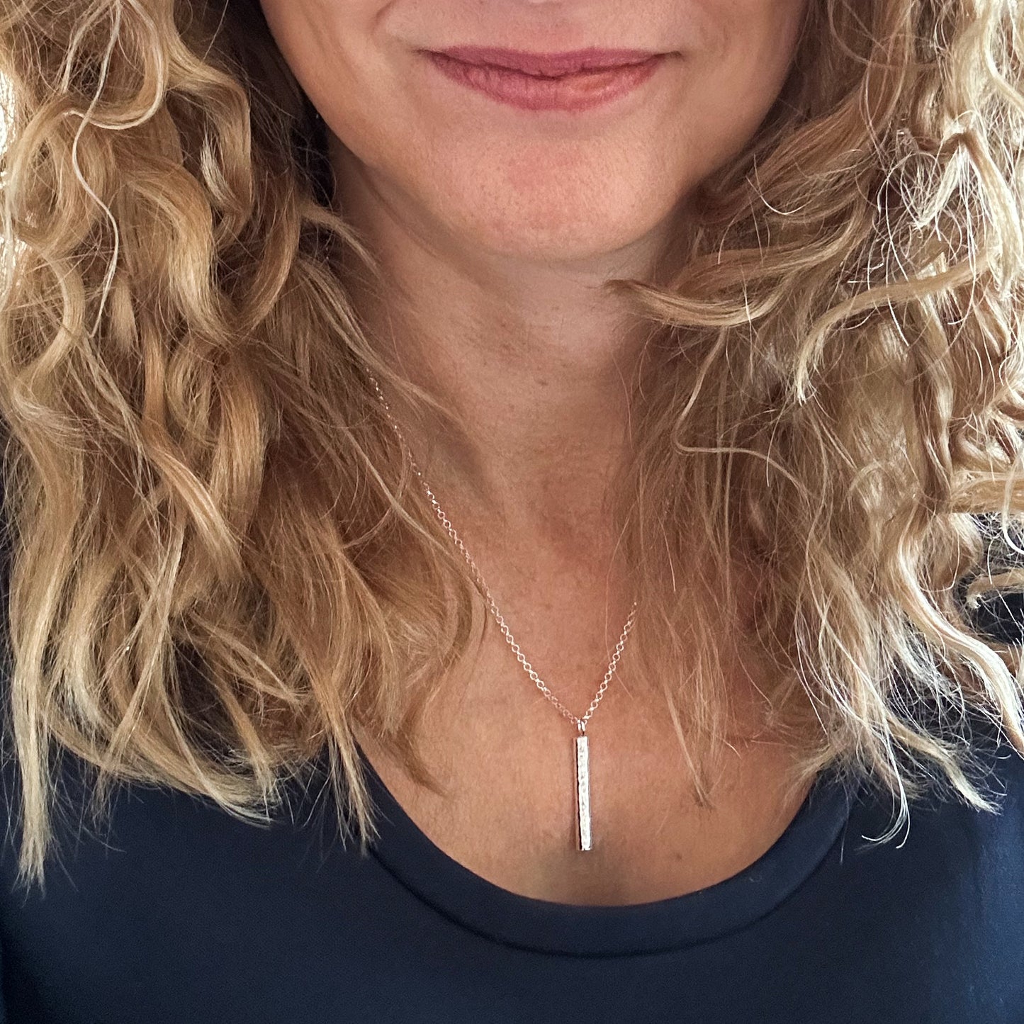 Hammered Silver Bar Pendant Necklace