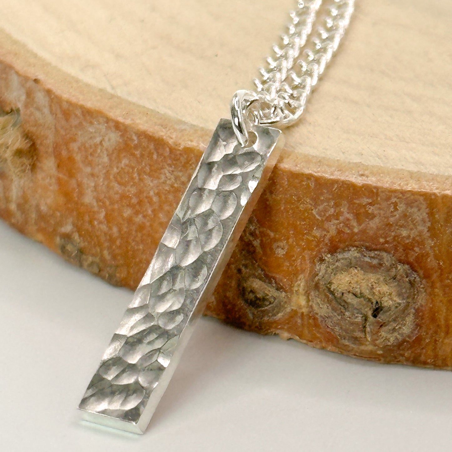 Hammered/Brushed Silver Bar Necklace