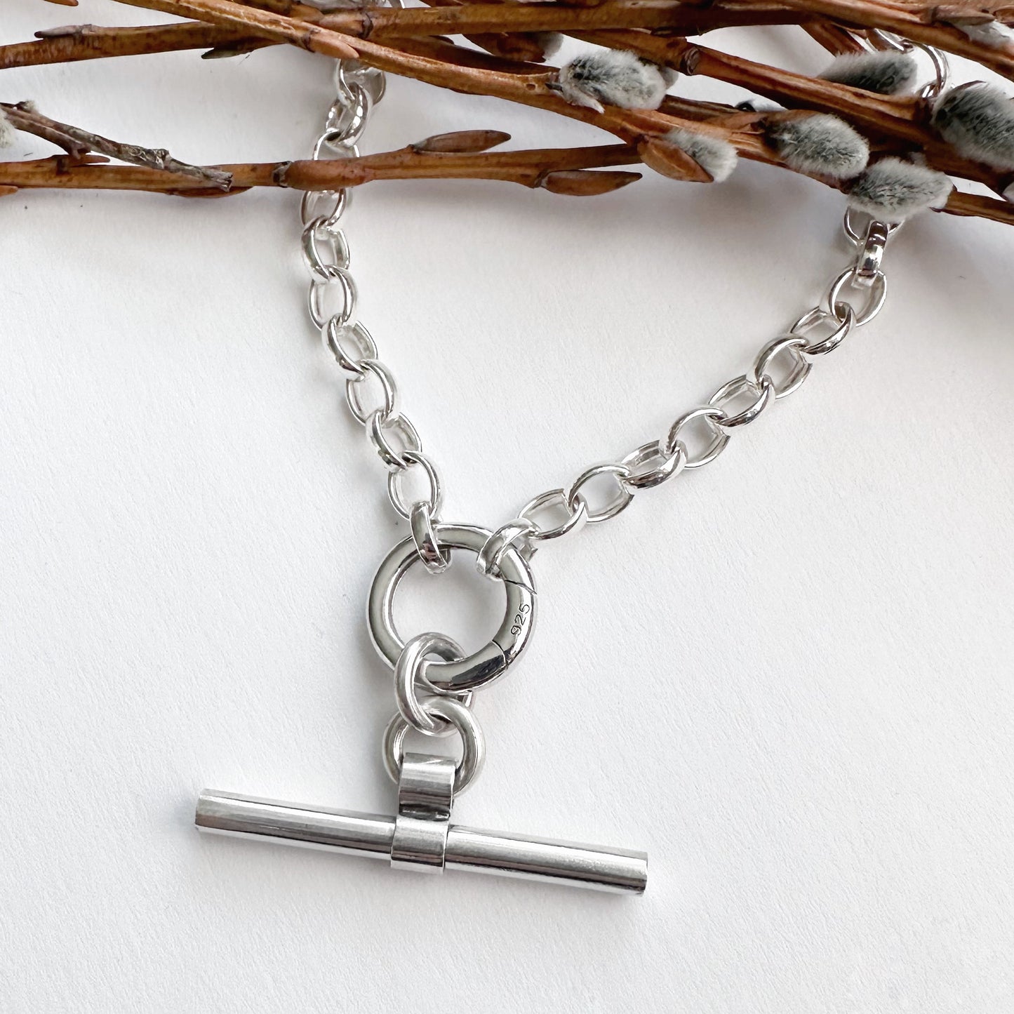 Classic Silver T-Bar with Charm Holder & Chunky Belcher Chain