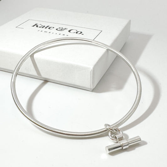 Classic Silver Bangle with T-Bar Charm