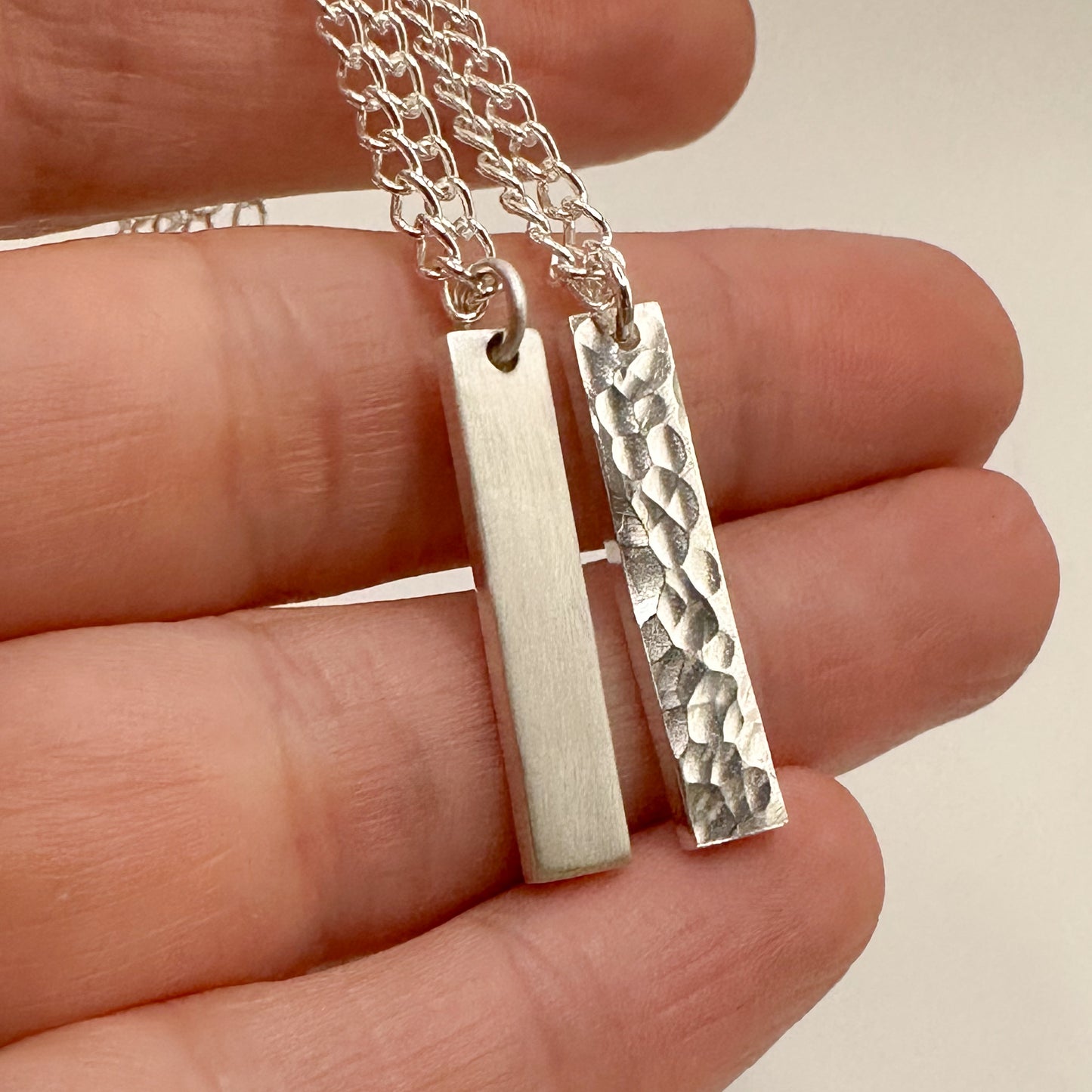 Hammered/Brushed Silver Bar Necklace