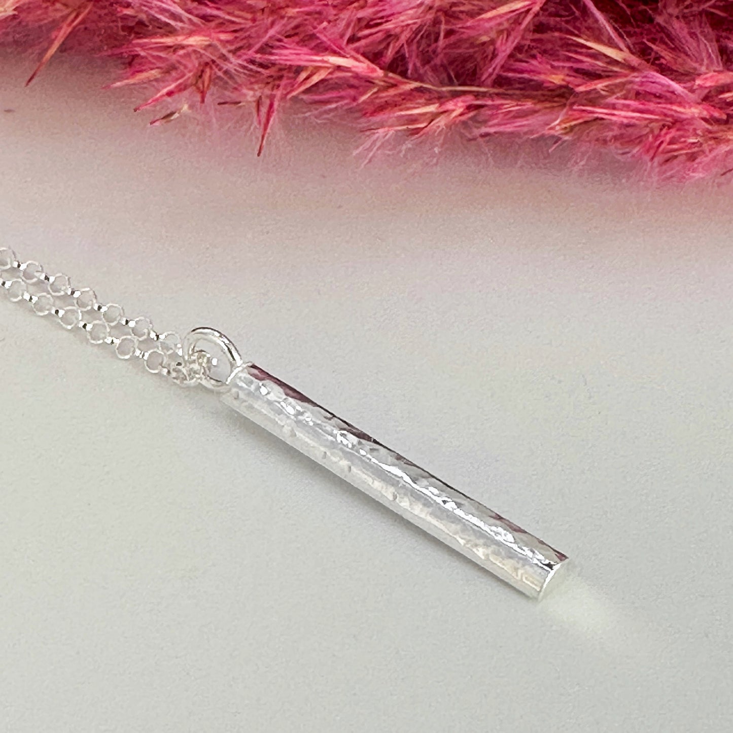 Hammered Silver Bar Pendant Necklace