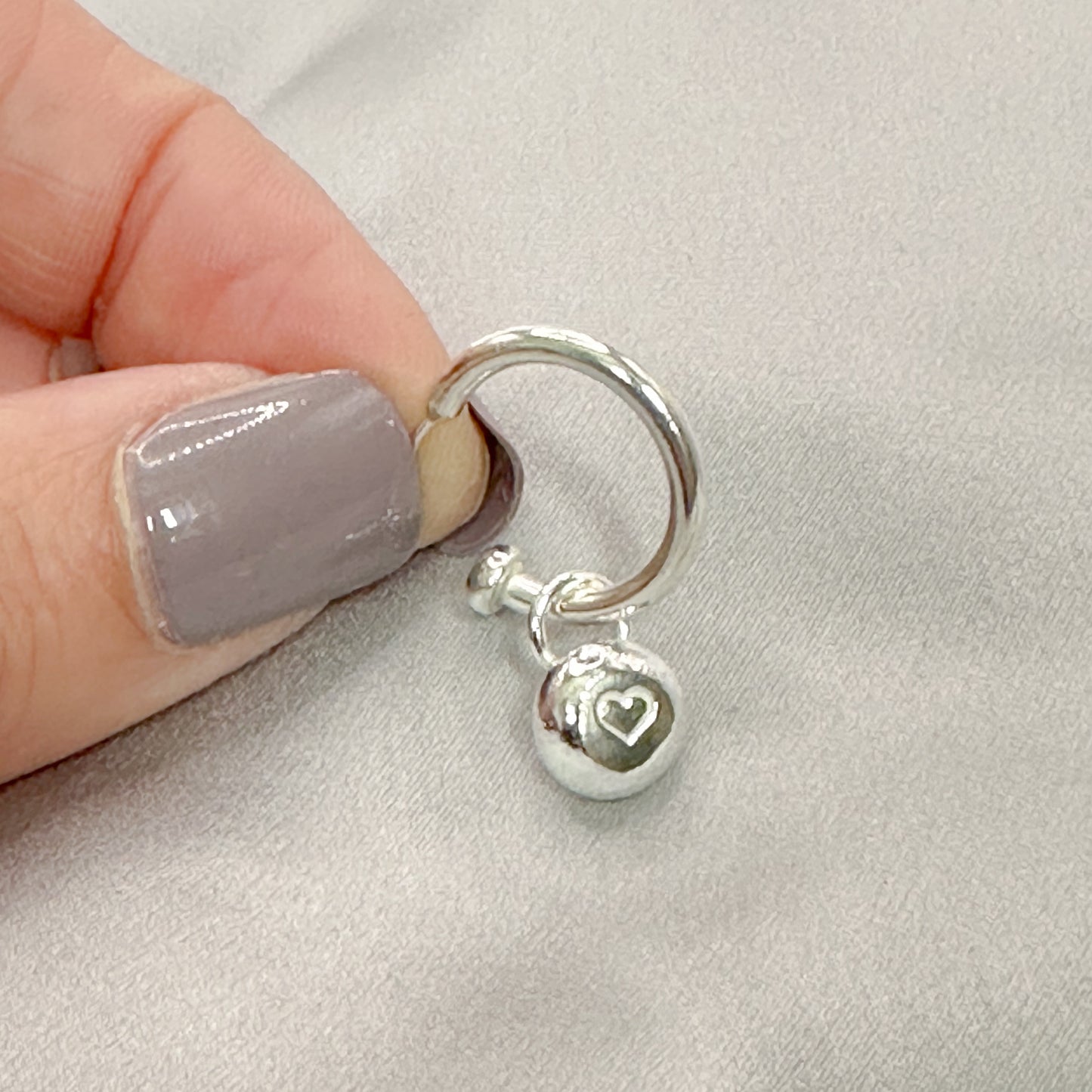 Sterling Silver Hoops with Heart Pebble Charms