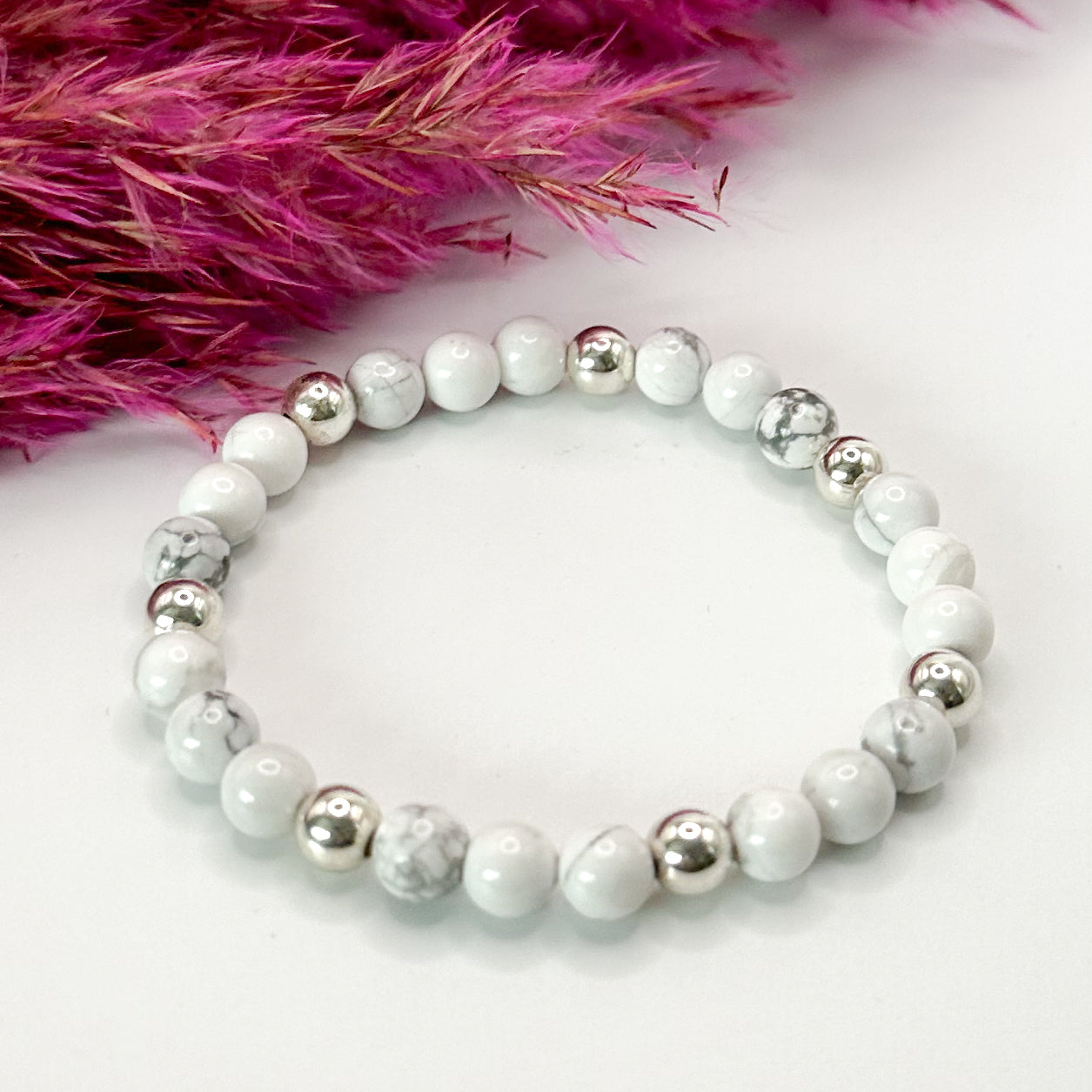 Howlite & Silver Bead Stretch Bracelet