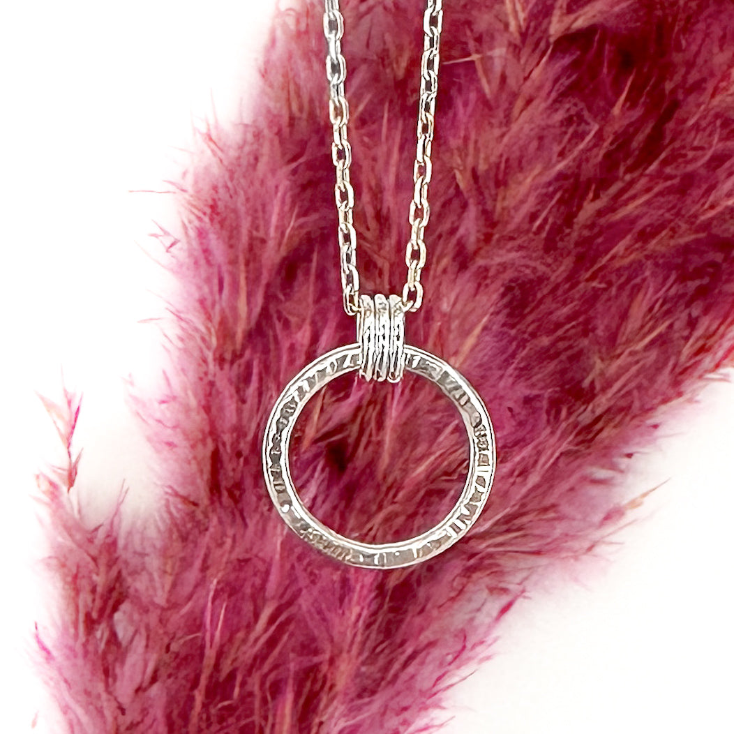 Hammered Halo Necklace, Sterling Silver