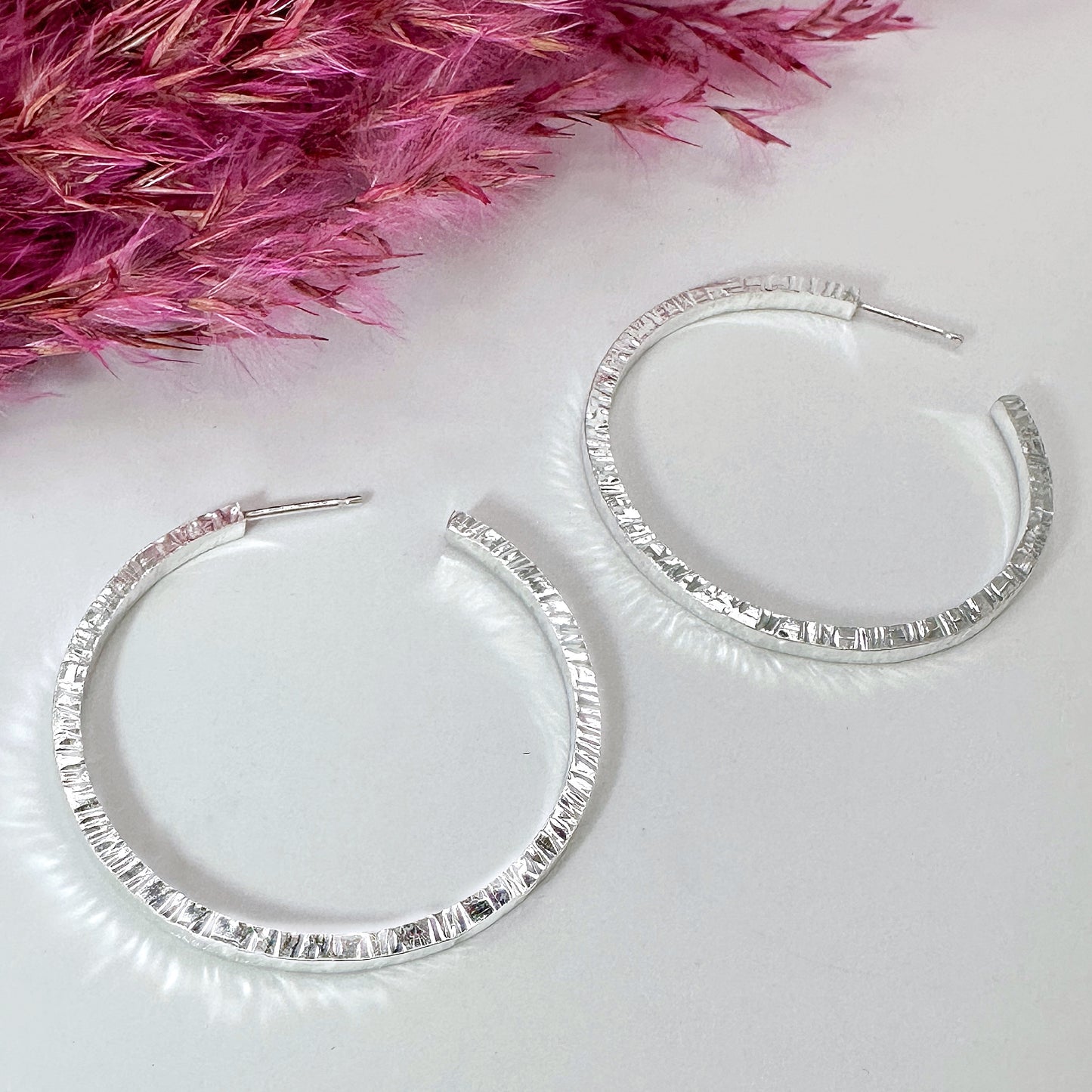Strata Hammered Silver Hoop Earrings