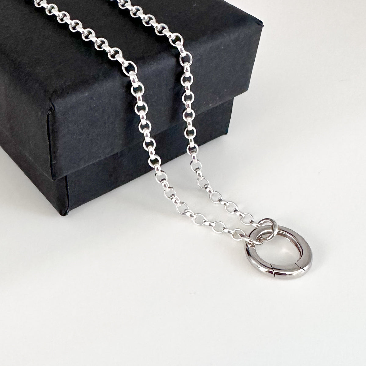 Sterling Silver Belcher Chain Necklace with Charm Holder