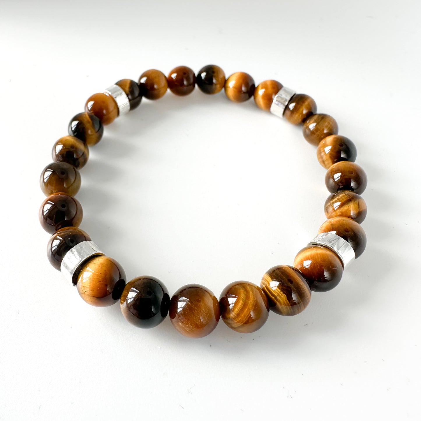 Men’s Tigers Eye and Silver Bead Bracelet