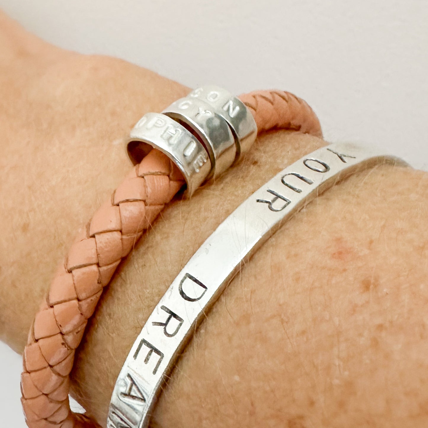 Personalised Silver Hoop Leather Bracelet