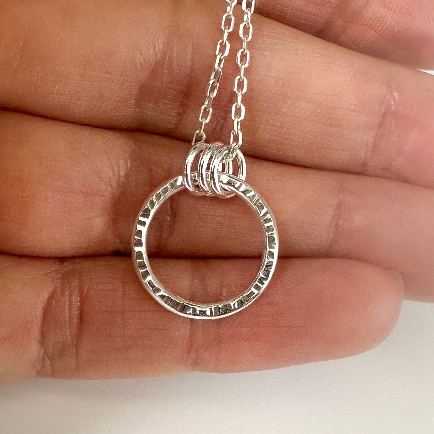 Hammered Halo Necklace, Sterling Silver