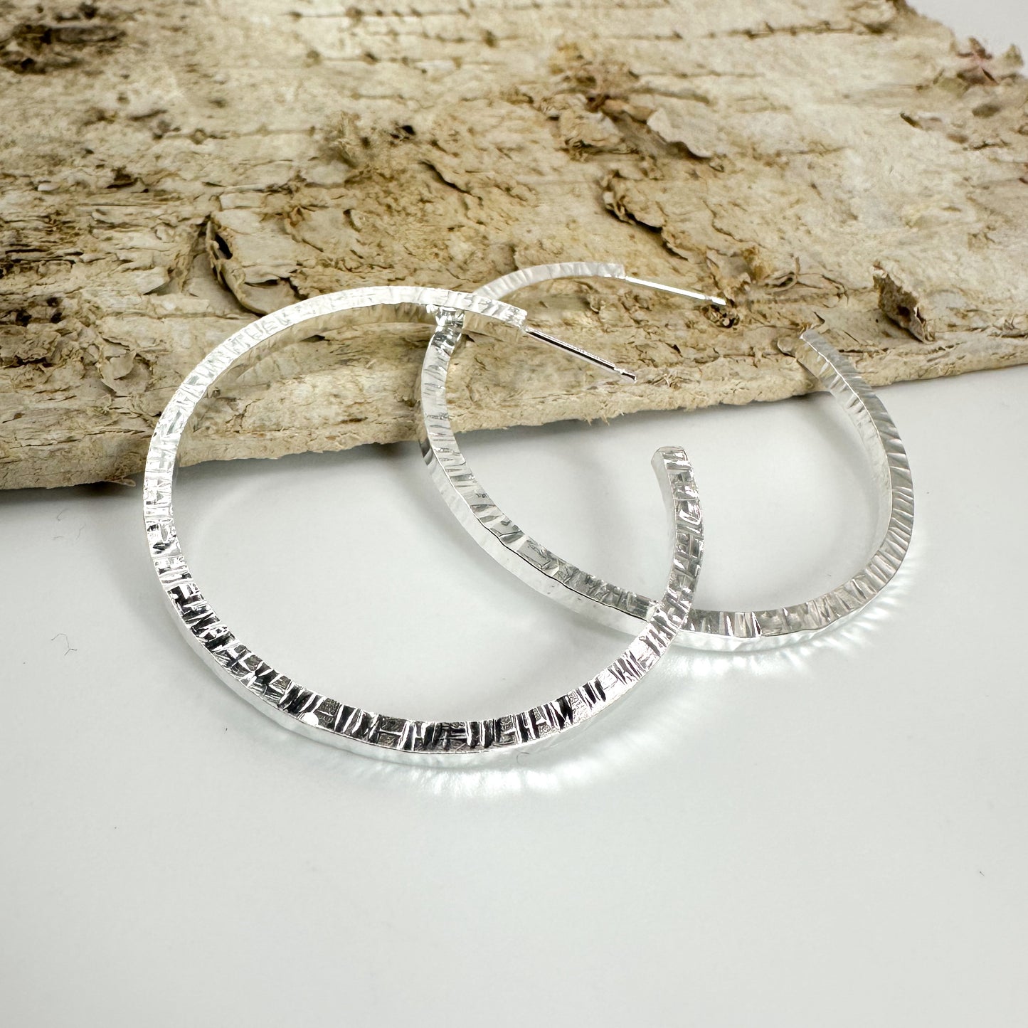 Strata Hammered Silver Hoop Earrings