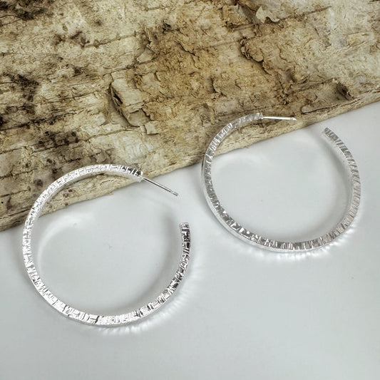 Strata Hammered Silver Hoop Earrings