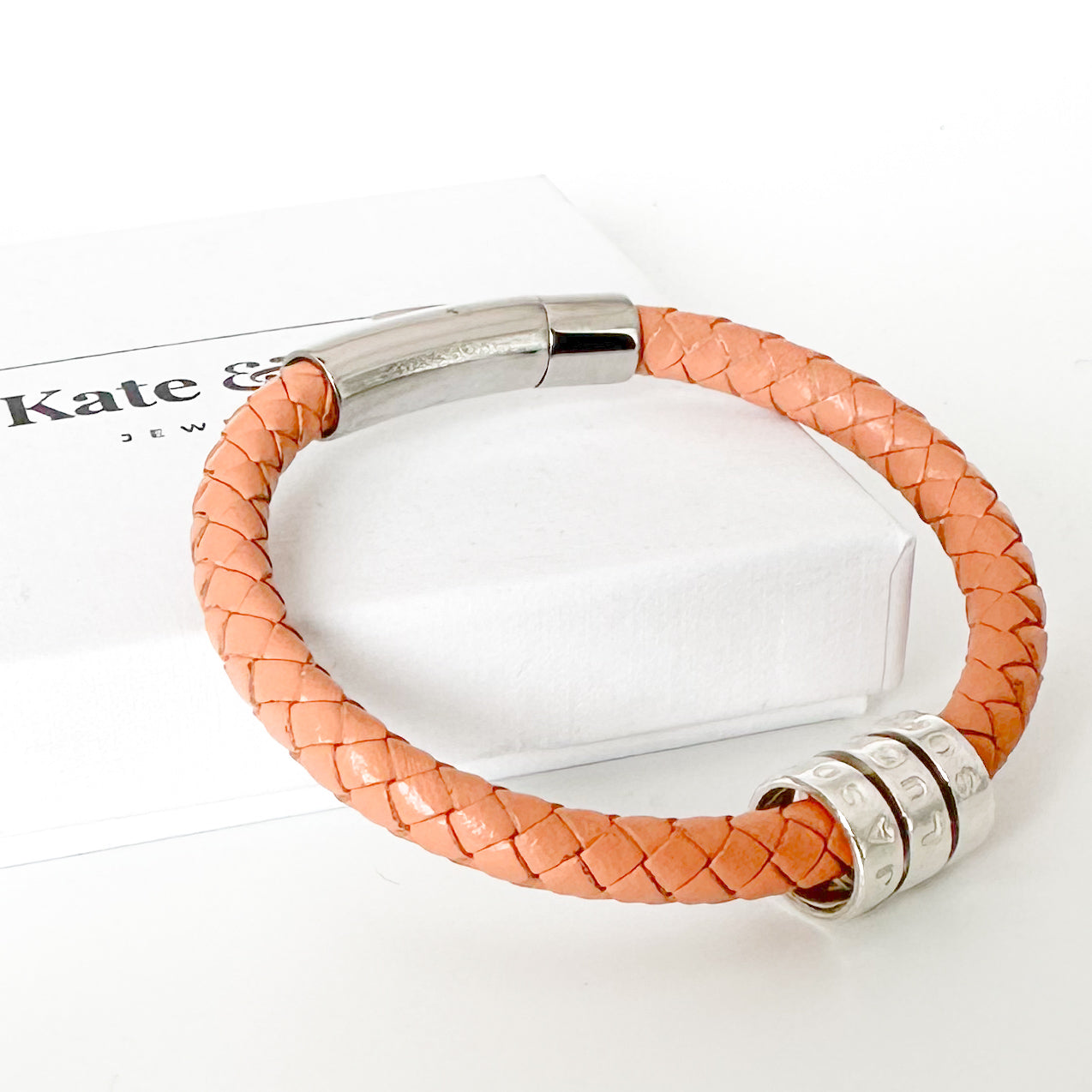 Personalised Silver Hoop Leather Bracelet